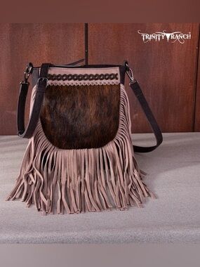 Trinity Ranch Fringe Crossbody Bag with Haircalf Front